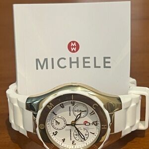 Michele Gold-Trimmed White Watch